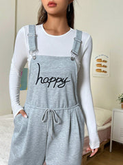 Qutie Letter Graphic Drawstring Waist Overall Jumpsuit Without Tee