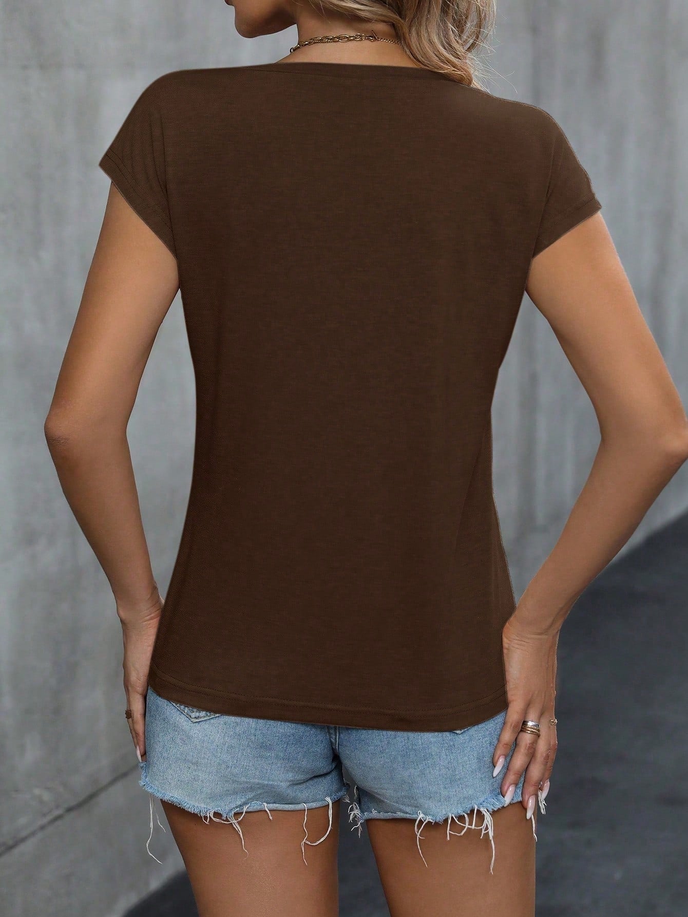 VCAY Solid Batwing Sleeve Tee