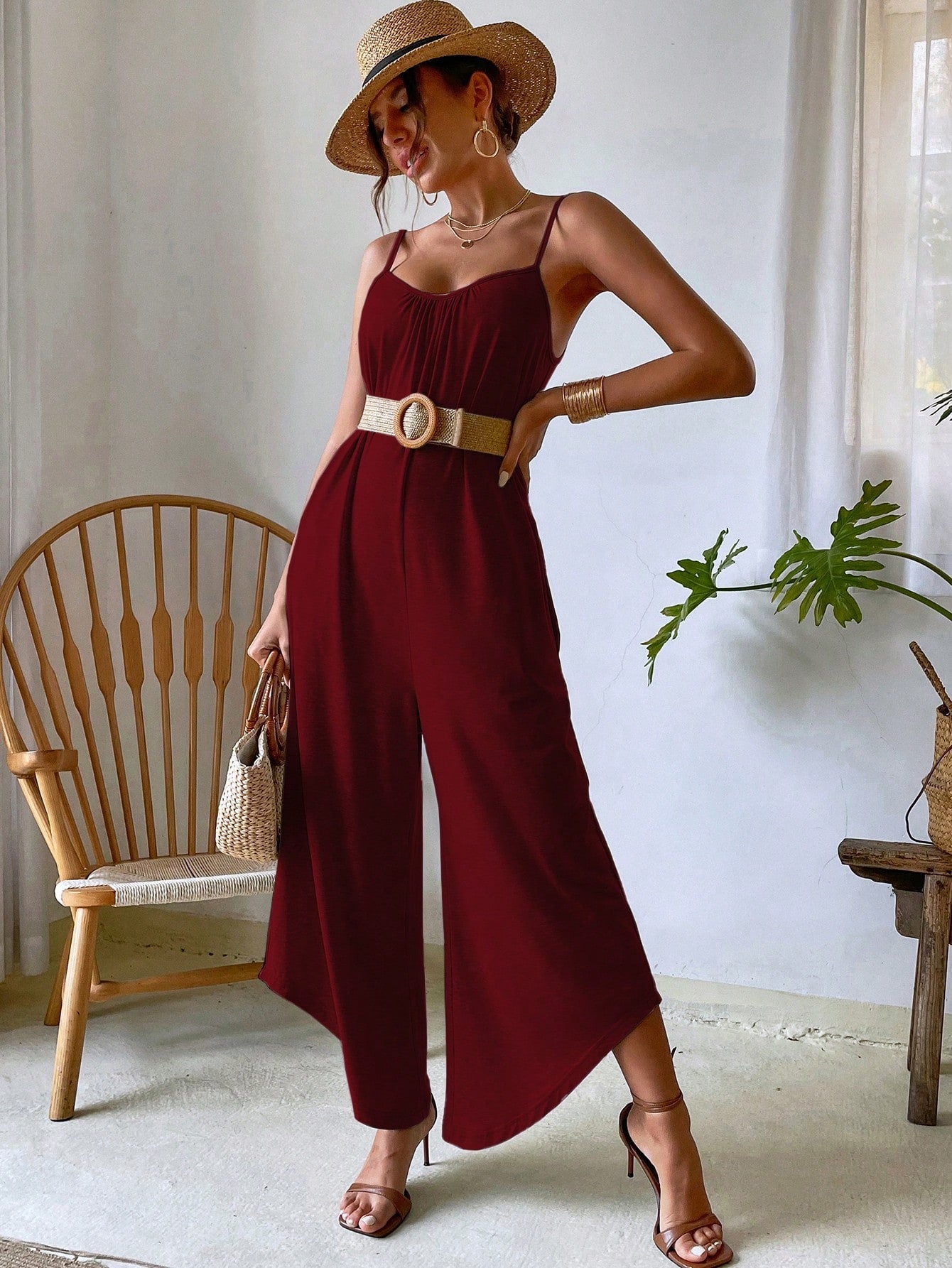 VCAY Solid Wide Leg Cami Jumpsuit