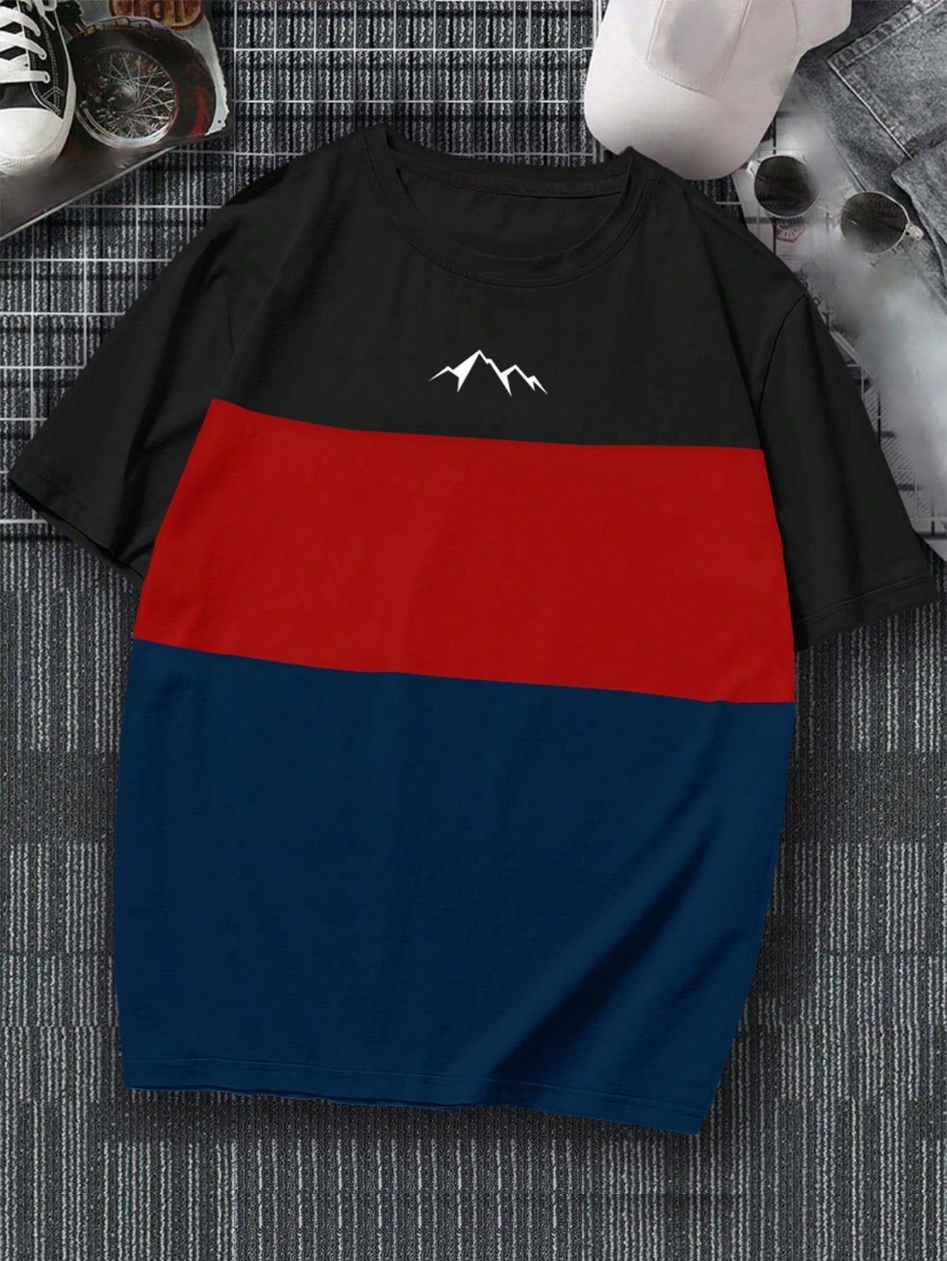 Manfinity Homme Men Color Block Mountain Print Tee