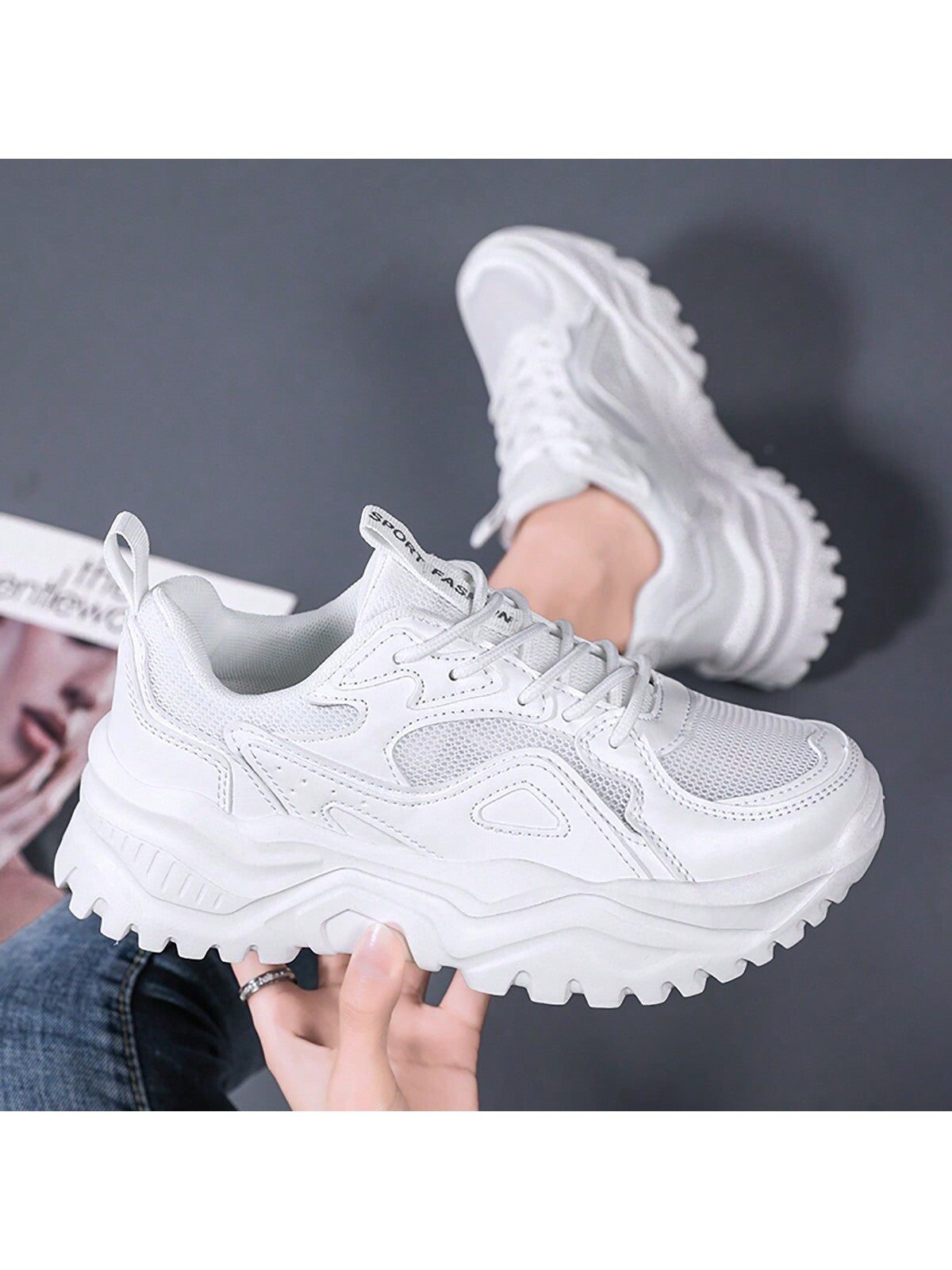 Women'S Dad Sneakers, Fashionable Trendy Sports Leisure Women'S Shoes, Thick-Soled And High-Heeled Running Shoes, White