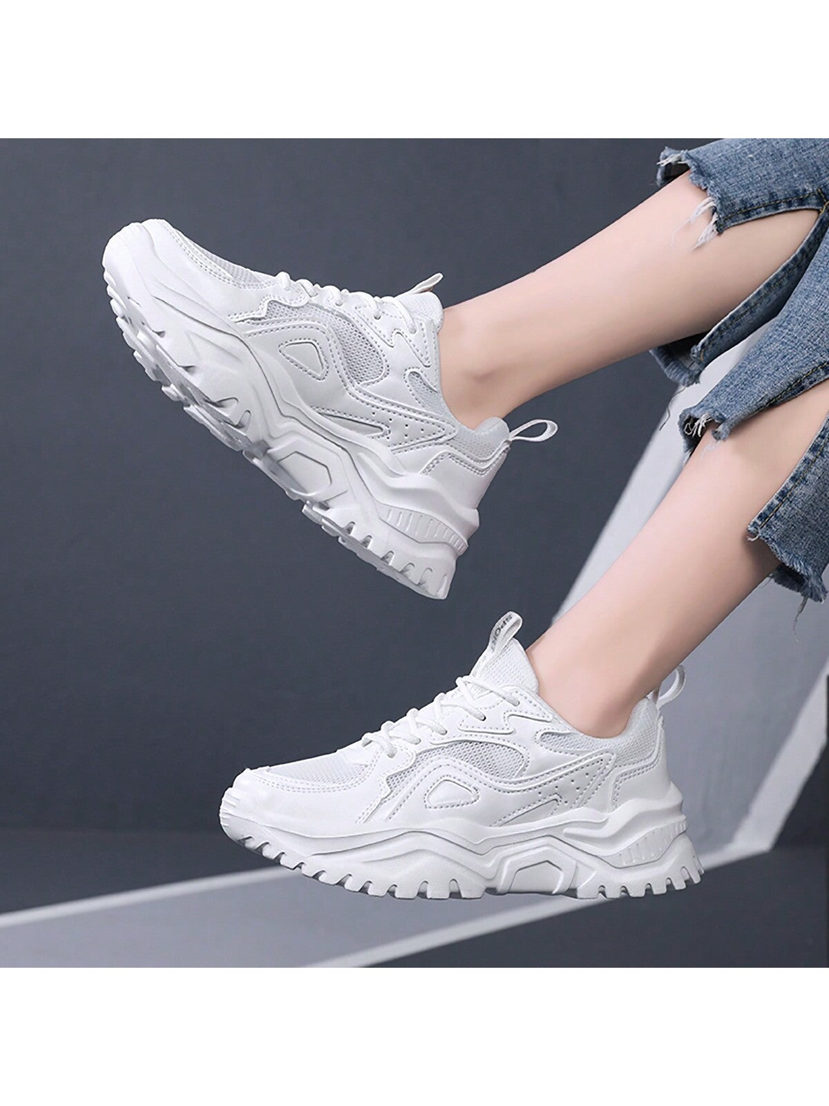 Women'S Dad Sneakers, Fashionable Trendy Sports Leisure Women'S Shoes, Thick-Soled And High-Heeled Running Shoes, White