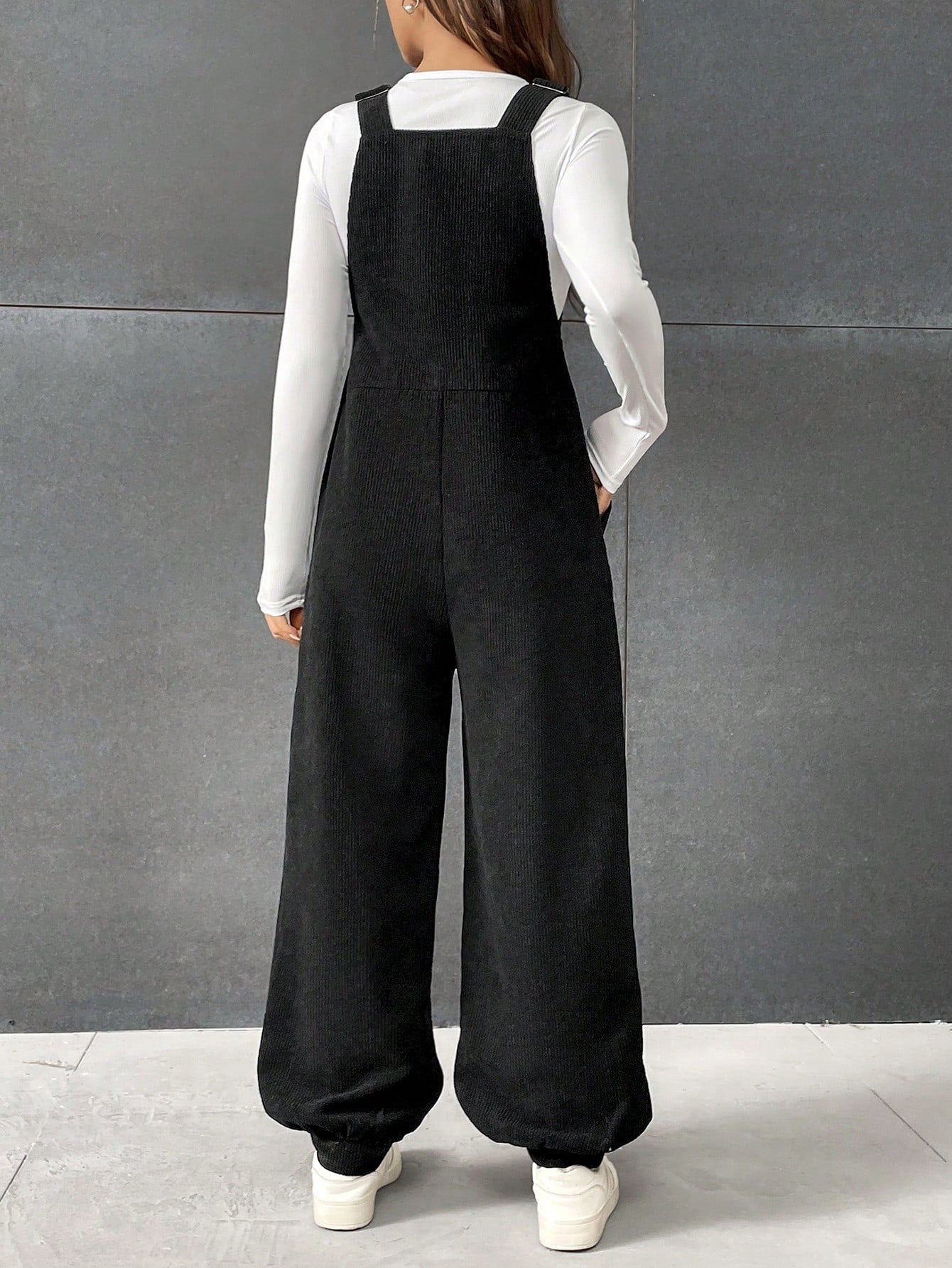 Solid Slant Pocket Overall Jumpsuit Without Tee