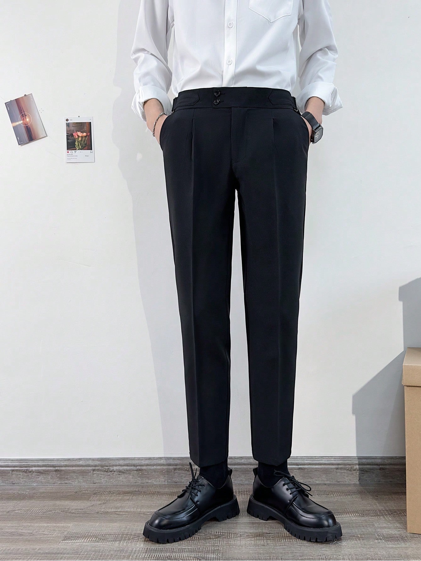 Men Fashionable And Elegant High-Rise Straight Cropped Pants With High Sensitivity