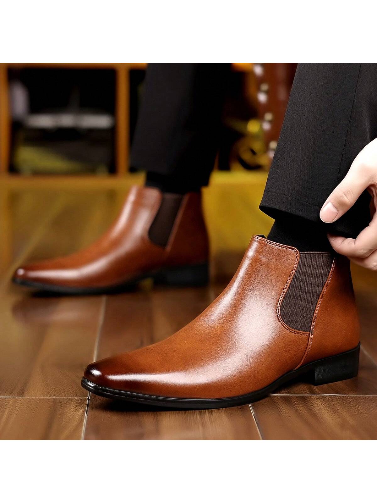 Men's Leather Boots, High-Top Chelsea Boot Style, Elegant And Versatile, Must-Have For Men's Fashion