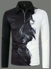 Men's Black & White Long Sleeve Polo Shirt