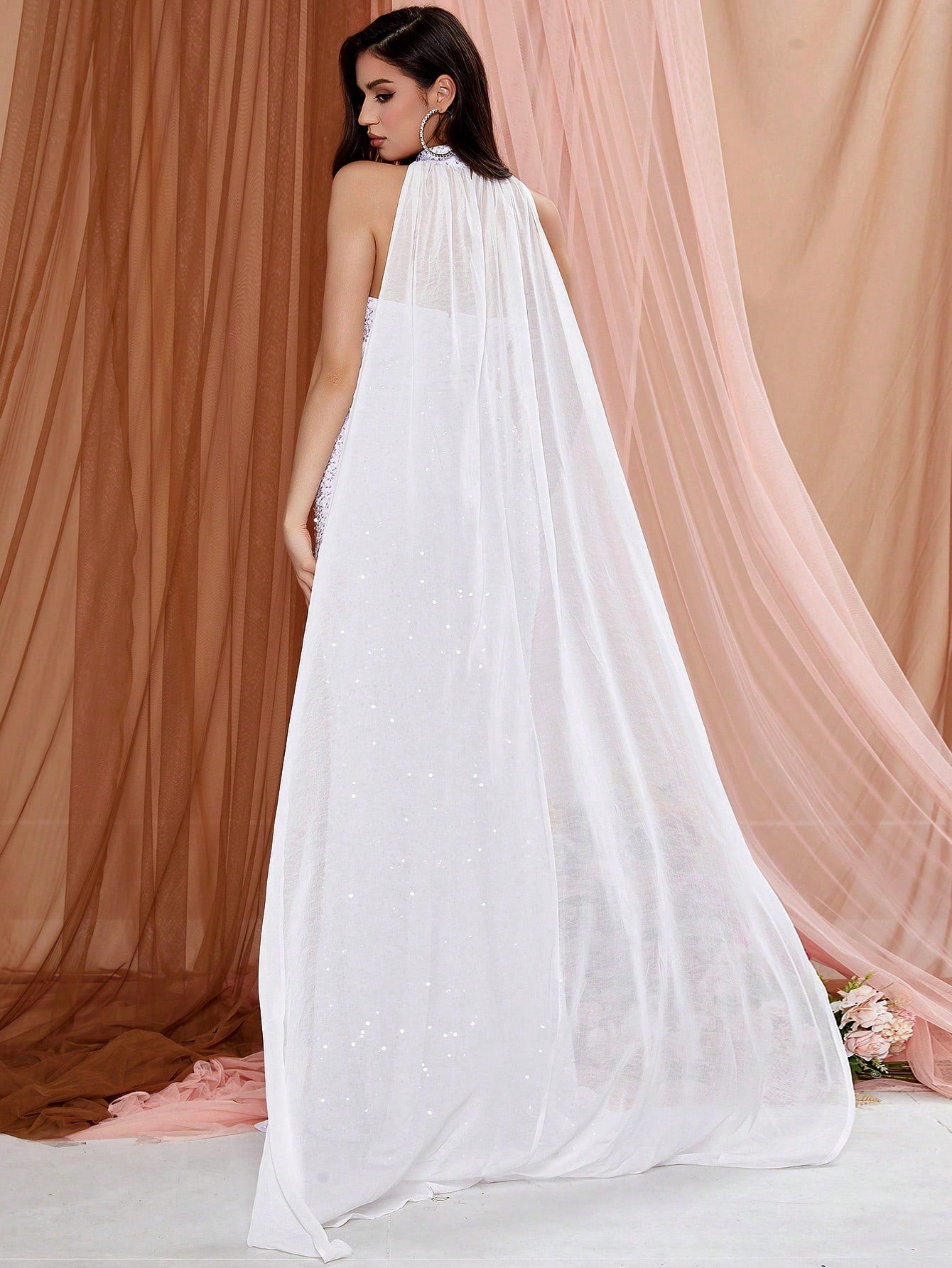 LOVE&LEMONADE Glitter Design Slit White Dress Suitable For Wedding Occasions