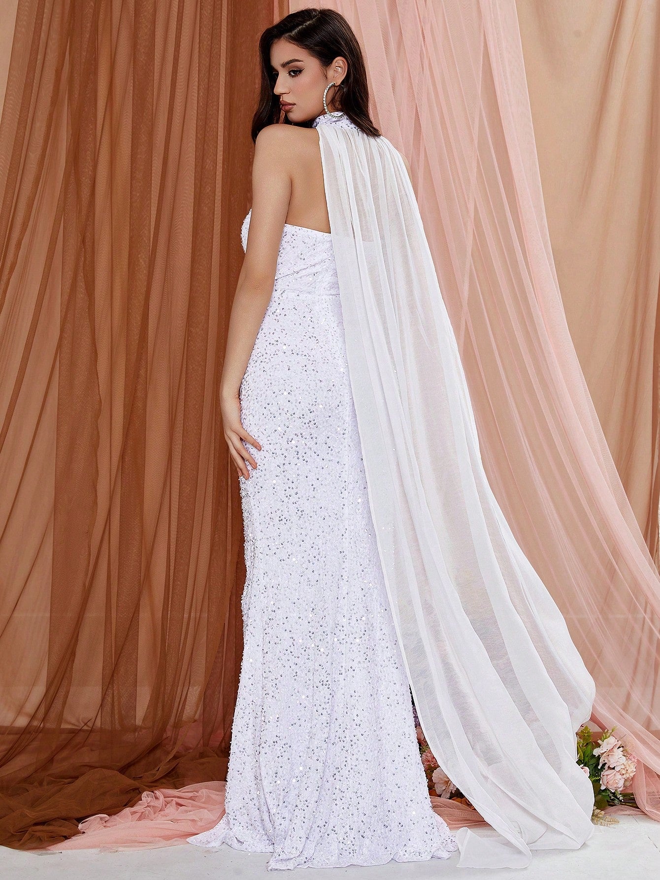 LOVE&LEMONADE Glitter Design Slit White Dress Suitable For Wedding Occasions