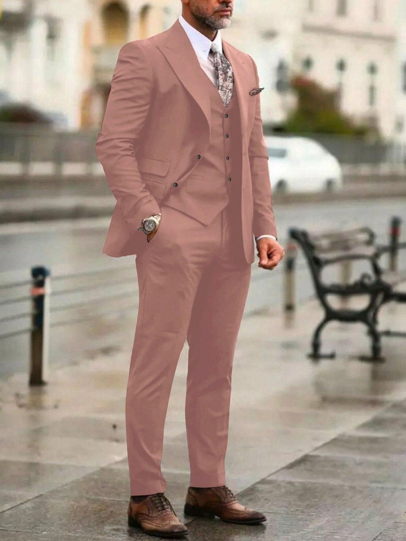 Manfinity Mode Men'S Solid Color Suit Set