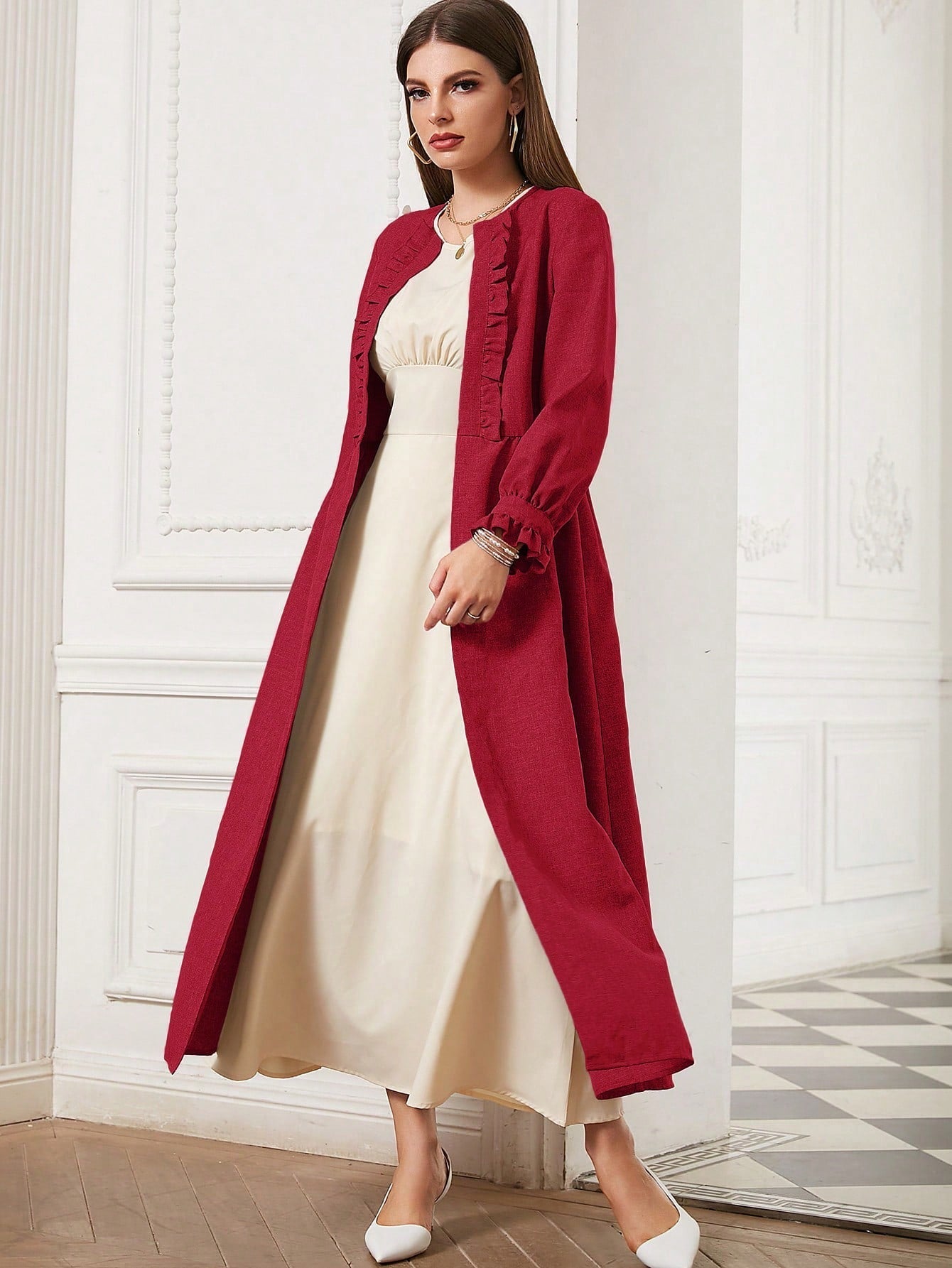 Najma Solid Colored Arabian Abaya With Frilled Hem Design