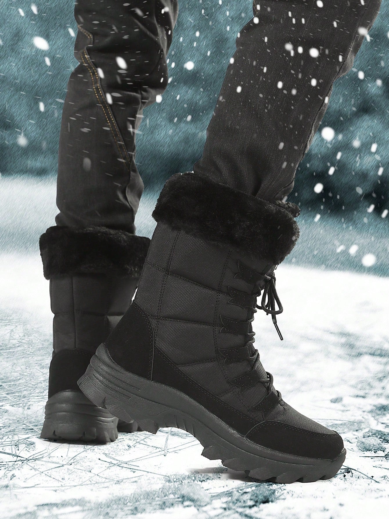 Men's Winter Snow Boots, Plus Velvet, Thick, Warm, Waterproof, -40°c, Leather & Fur Integrated, Plus Size