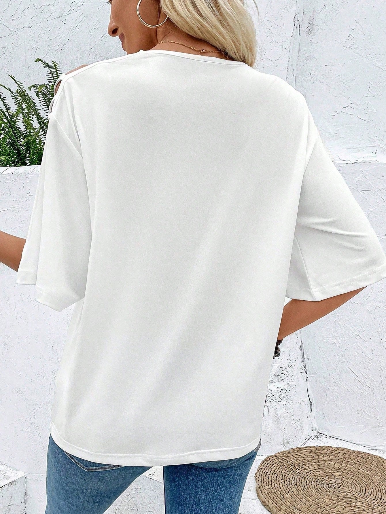 VCAY Figure Graphic Asymmetrical Neck Tee