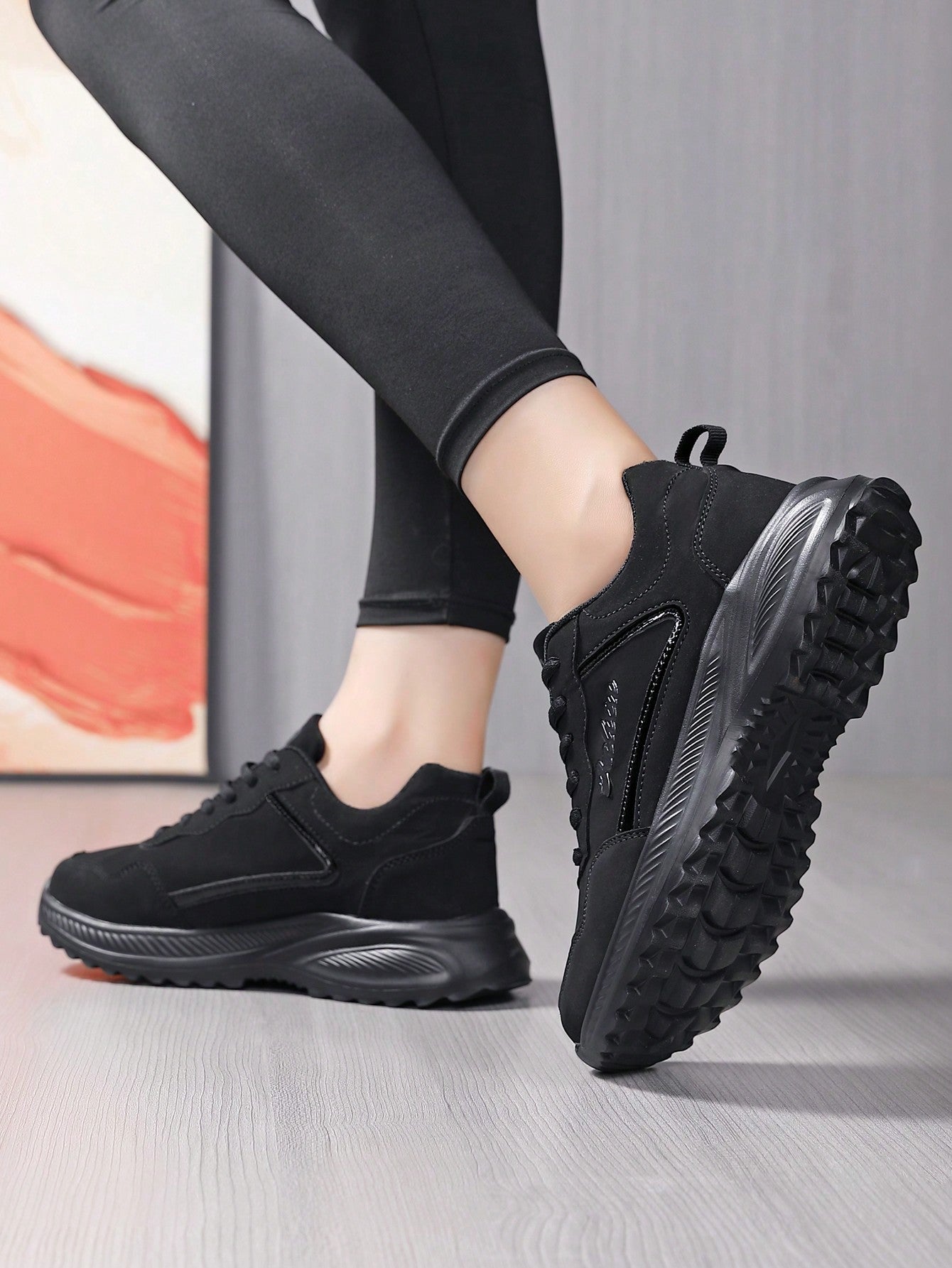 Women's Autumn & Winter Sports Shoes Leather Surface Water-proof & Anti-slippery Casual Sneakers In Black/purple