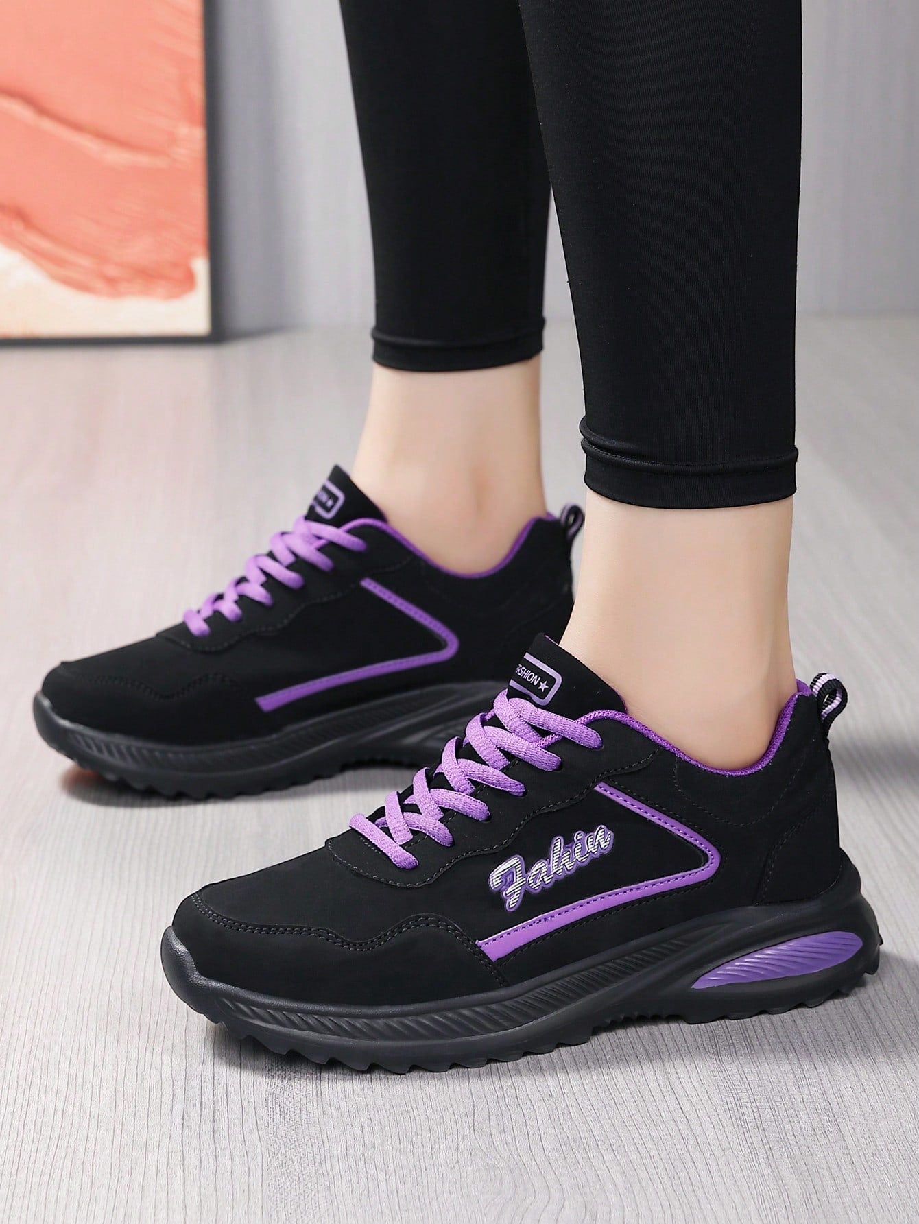 Women's Autumn & Winter Sports Shoes Leather Surface Water-proof & Anti-slippery Casual Sneakers In Black/purple