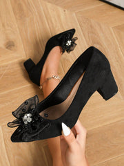 Women's High Heel Pumps, Bowknot Decor Pointed Toe Pumps