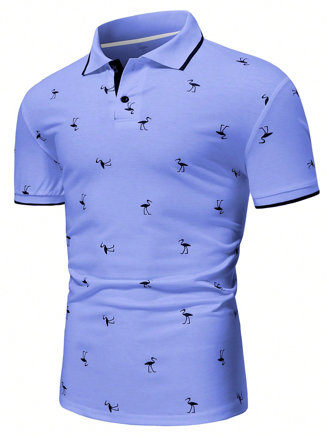 Manfinity RSRT Men Flamingo Print Contrast Trim Polo Shirt