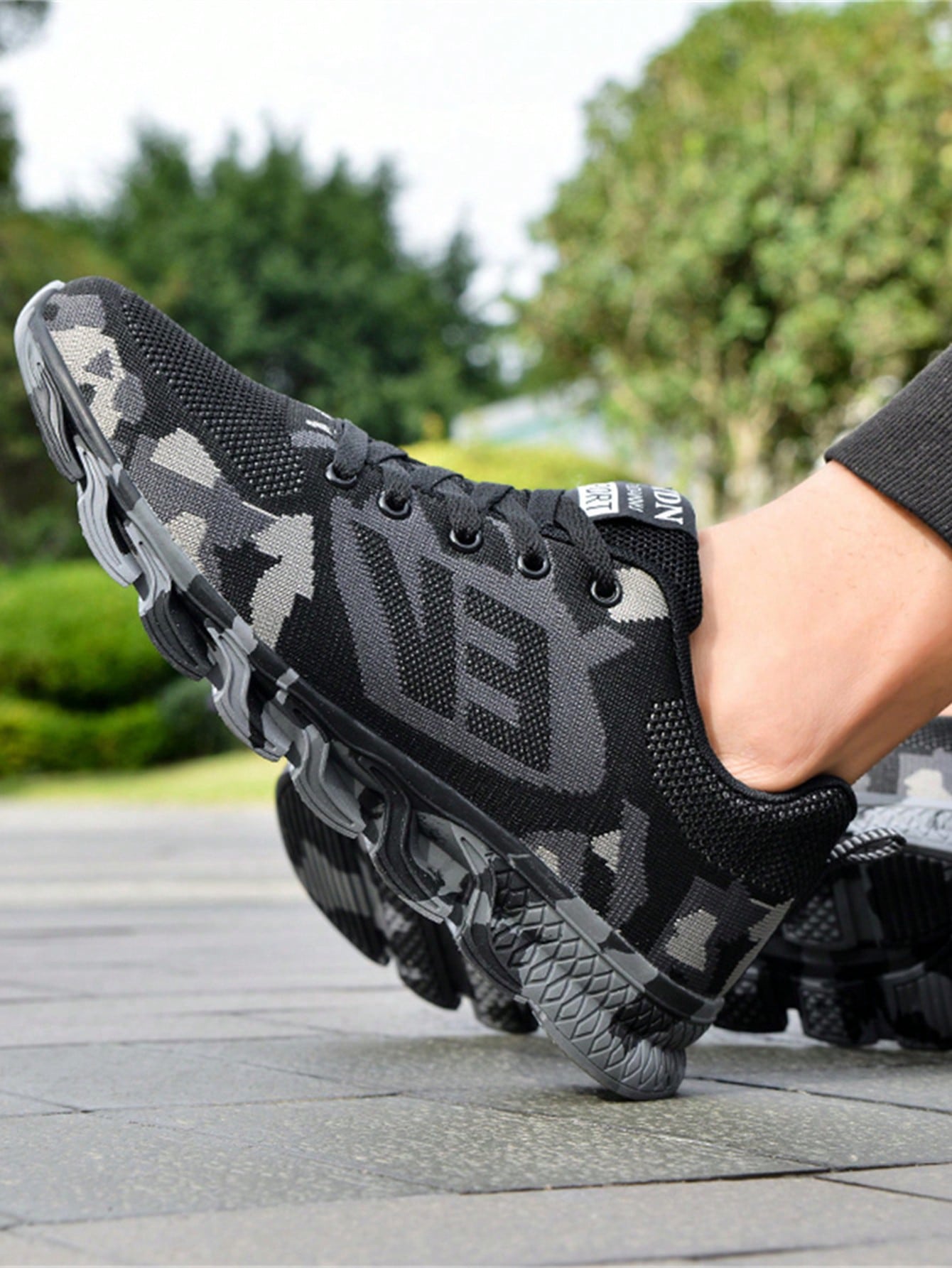 Sporty Sneakers For Men, Camo Pattern Lace-up Front Running Shoes