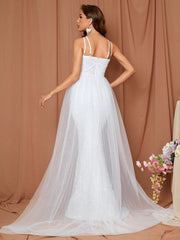 LOVE&LEMONADE Women's White Fish Tail Wedding Dress With Straps