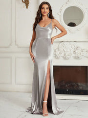 Belle Split Thigh Satin Cami Bridesmaid Dress