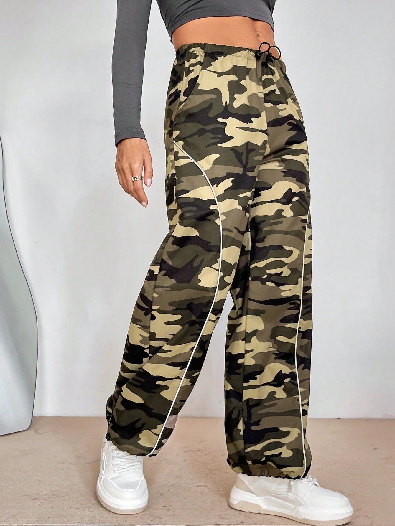 Essnce Women's Camouflage Drawstring Waist Long Pants