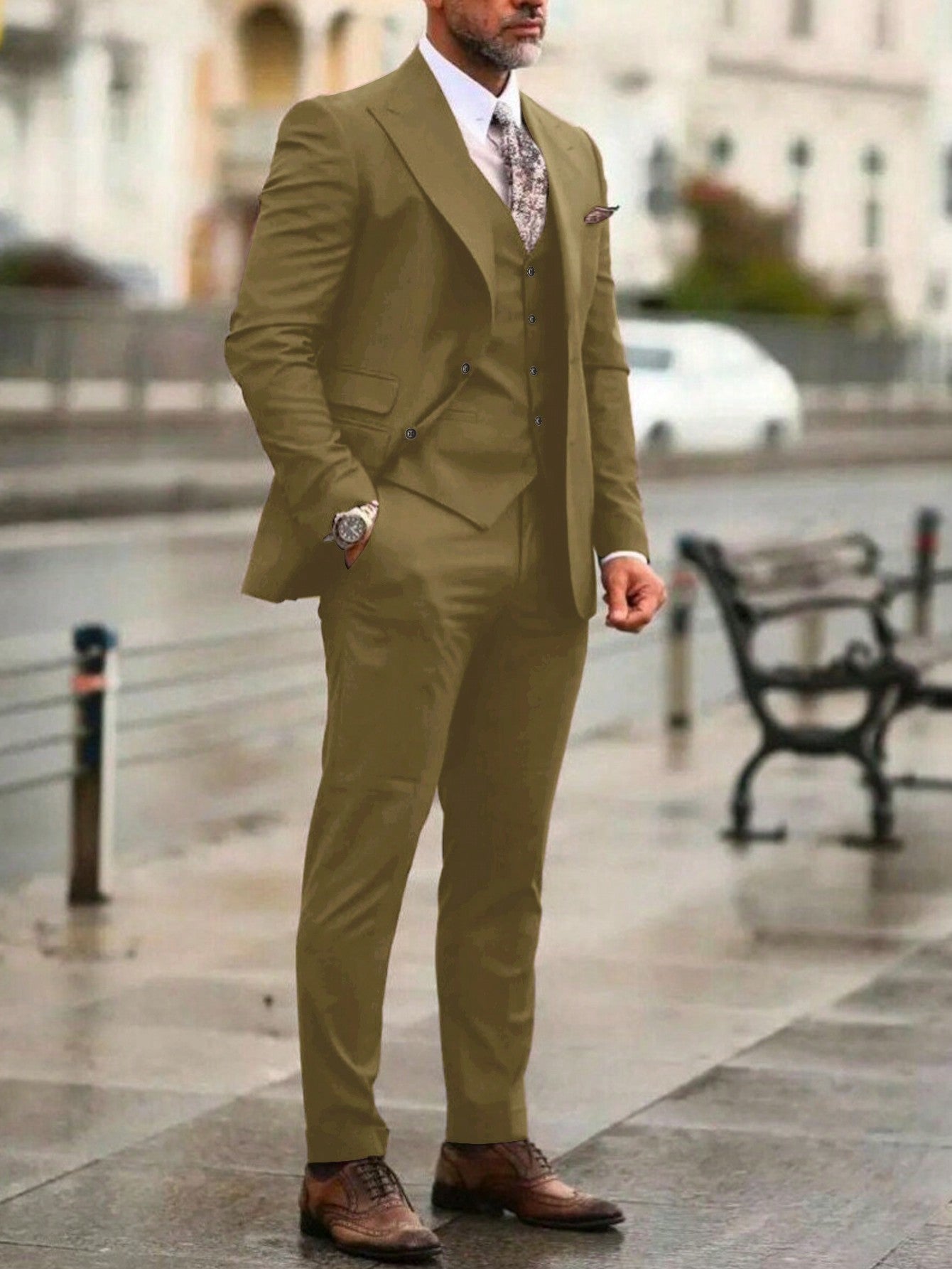 Manfinity Mode Men'S Solid Color Suit Set