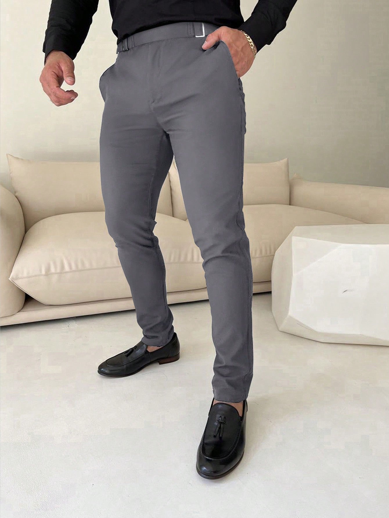 Manfinity Men's Solid Slim Fit Pants