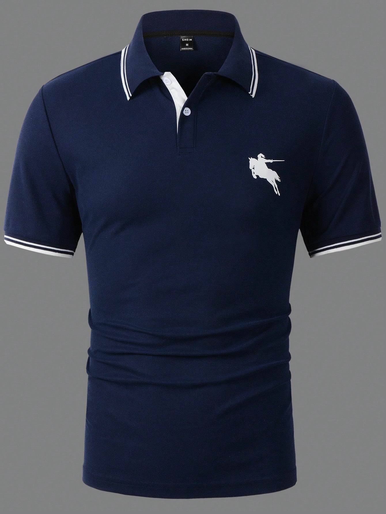 Manfinity Men's Navy Blue Colorblock Polo Shirt With Contrast Trim