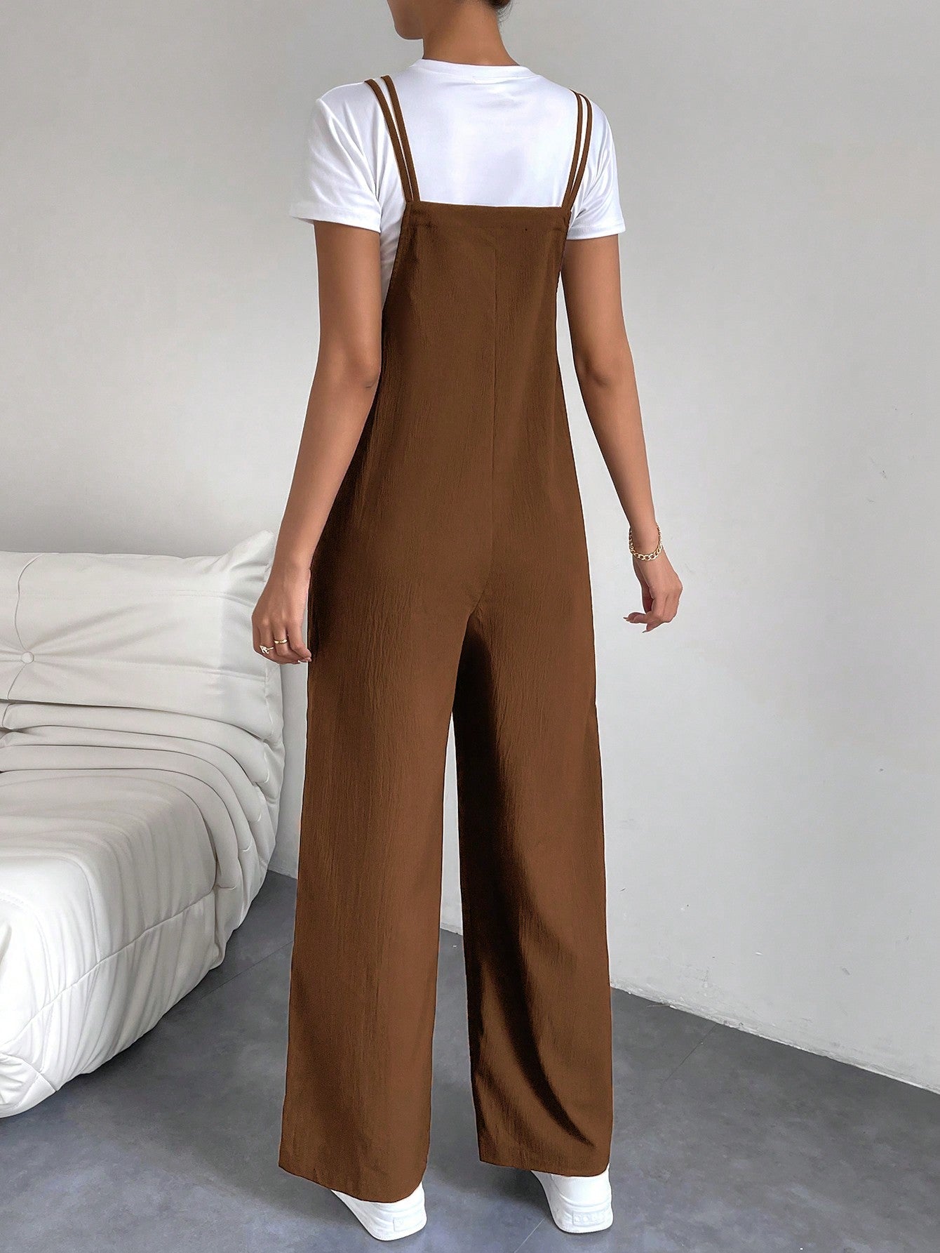 Essnce Solid Dual Pocket Overall Jumpsuit Without Tee