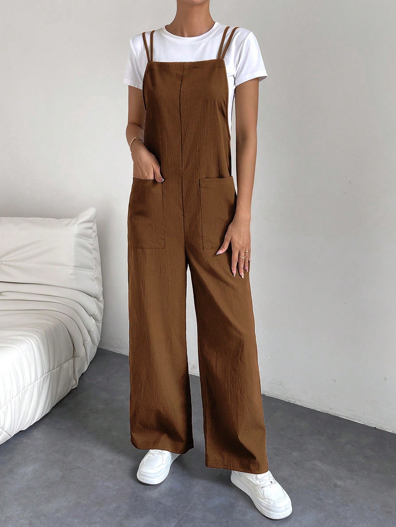 Essnce Solid Dual Pocket Overall Jumpsuit Without Tee