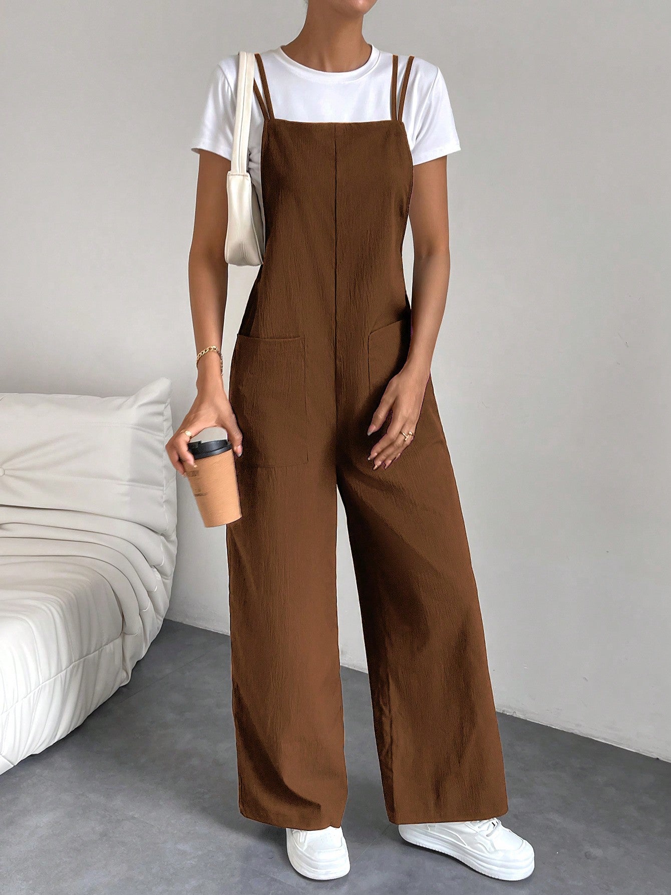 Essnce Solid Dual Pocket Overall Jumpsuit Without Tee