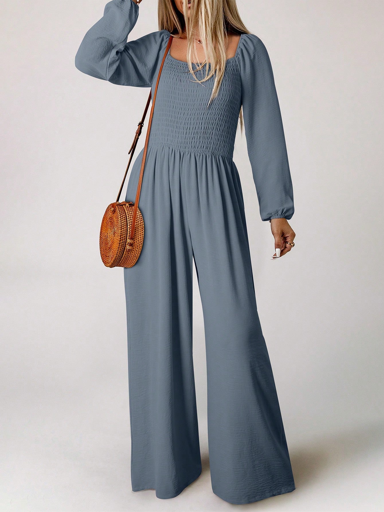 Acelitt Solid Wide Leg Jumpsuit