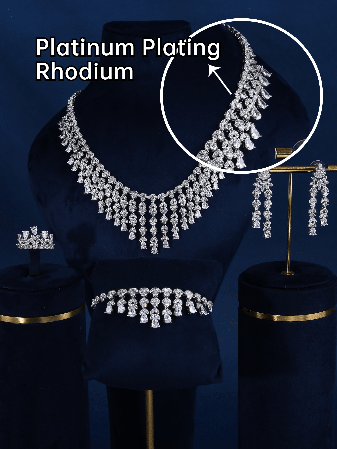 4PCS/Set Dazzling Luxury Rhodium Platinum Plating Tassels AAA Cubic Zirconia Jewelry Set Saudi Arabia Wedding Decor For Women