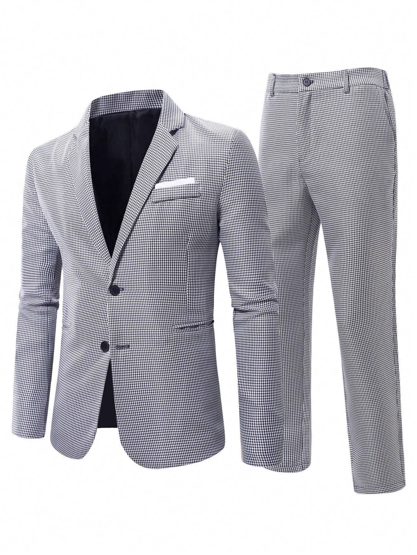 Manfinity Mode Men's Single-breasted Suit Jacket With Lapel Collar And Suit Pants