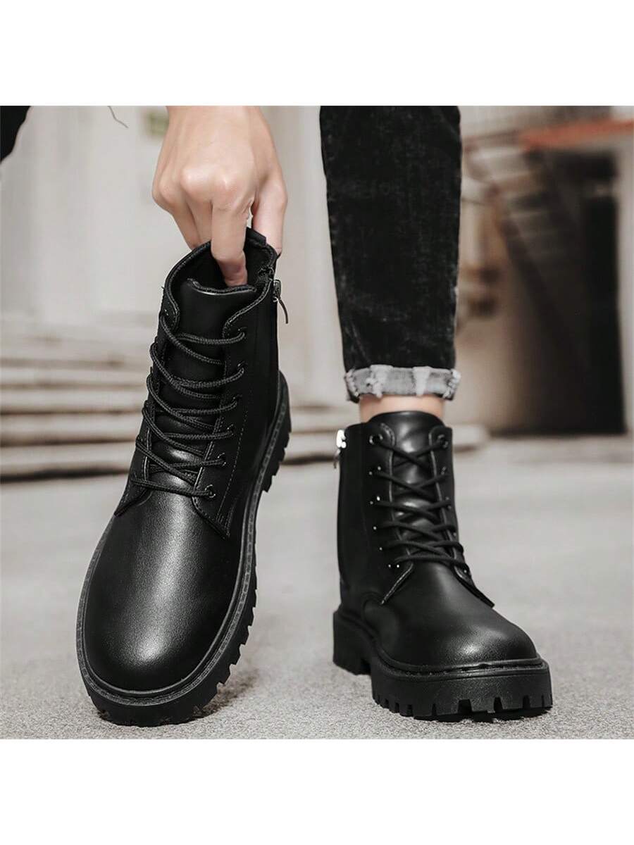 New Autumn Winter Men's High Top Leather Boots All-match Men's Shoes