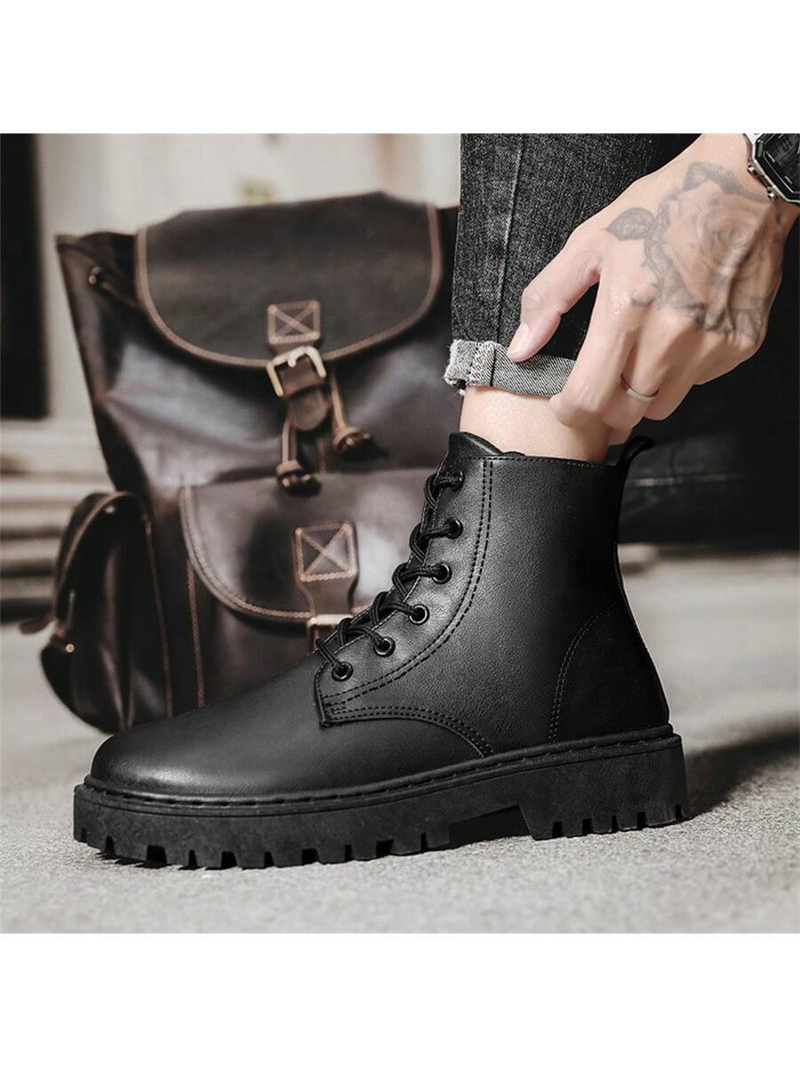 New Autumn Winter Men's High Top Leather Boots All-match Men's Shoes