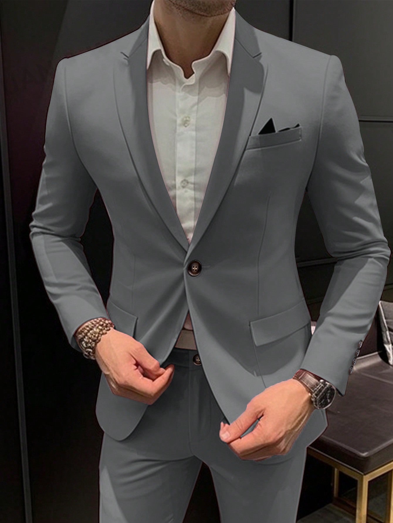 Men's Pure Color One-button Slim Fit Suit Set