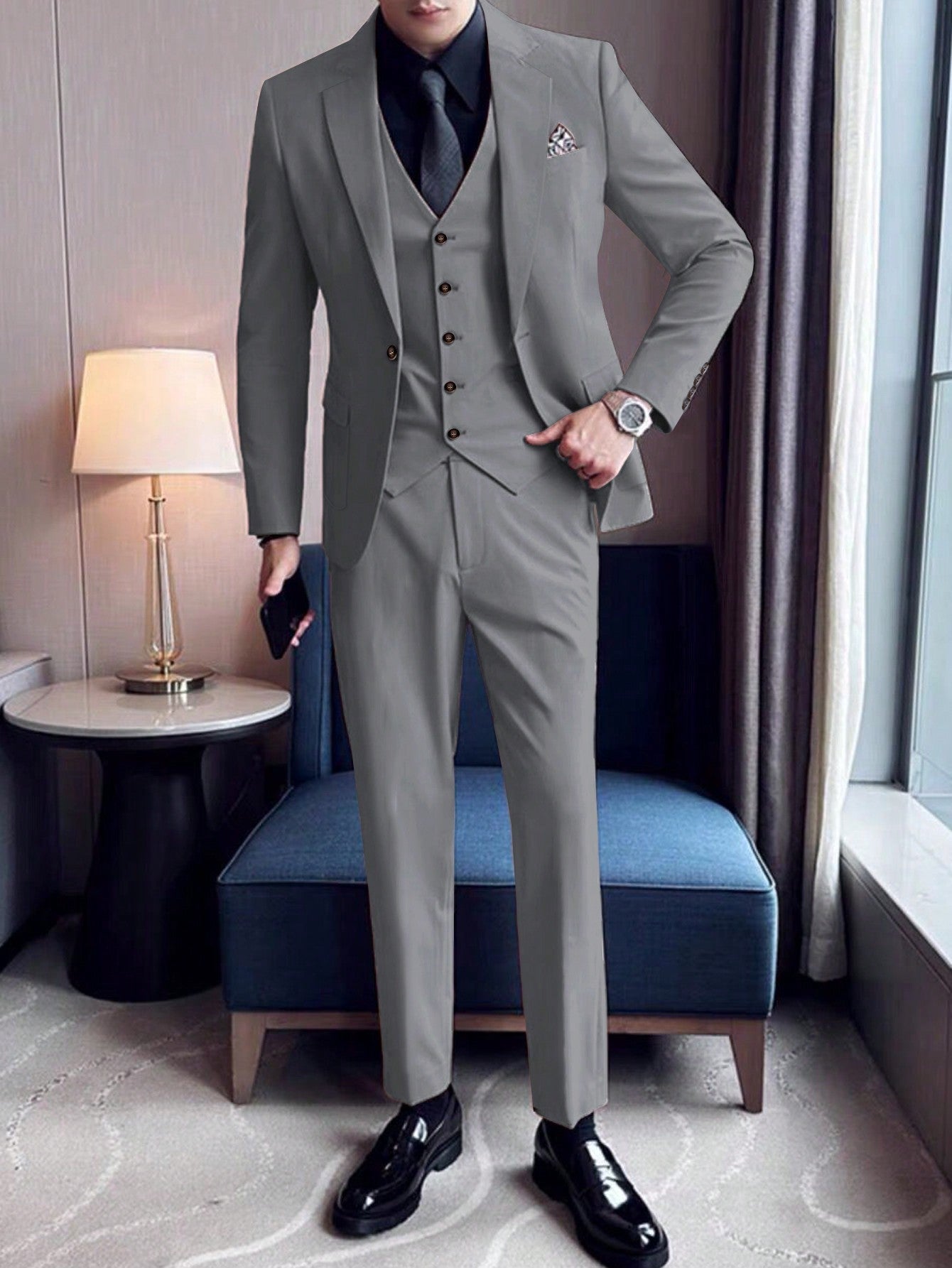 Men's Pure Color One-button Slim Fit Suit Set