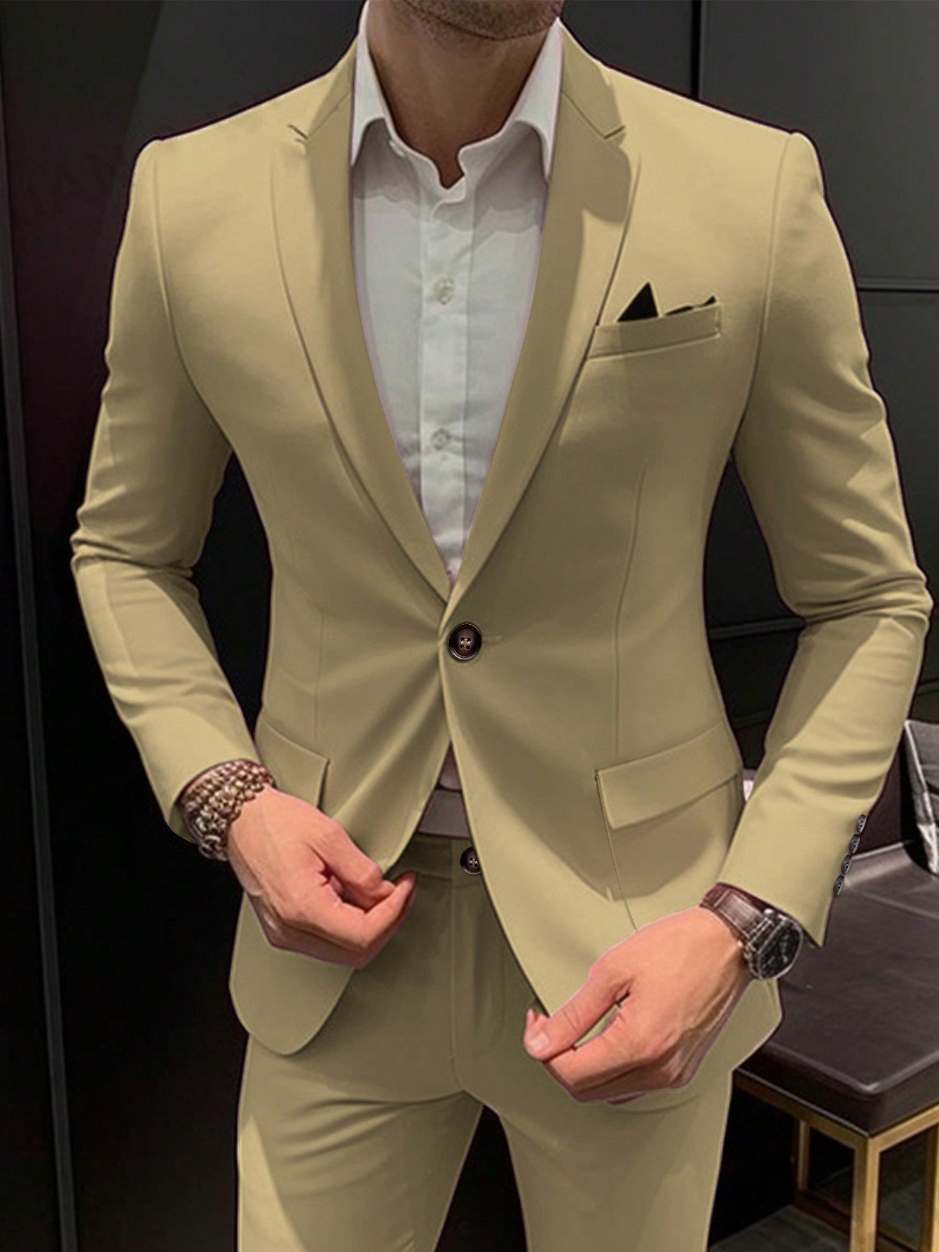 Men's Pure Color One-button Slim Fit Suit Set