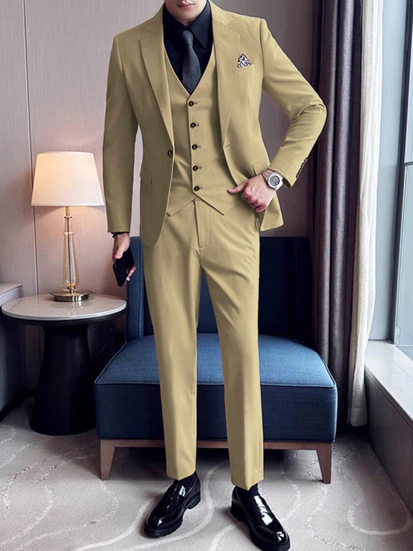 Men's Pure Color One-button Slim Fit Suit Set