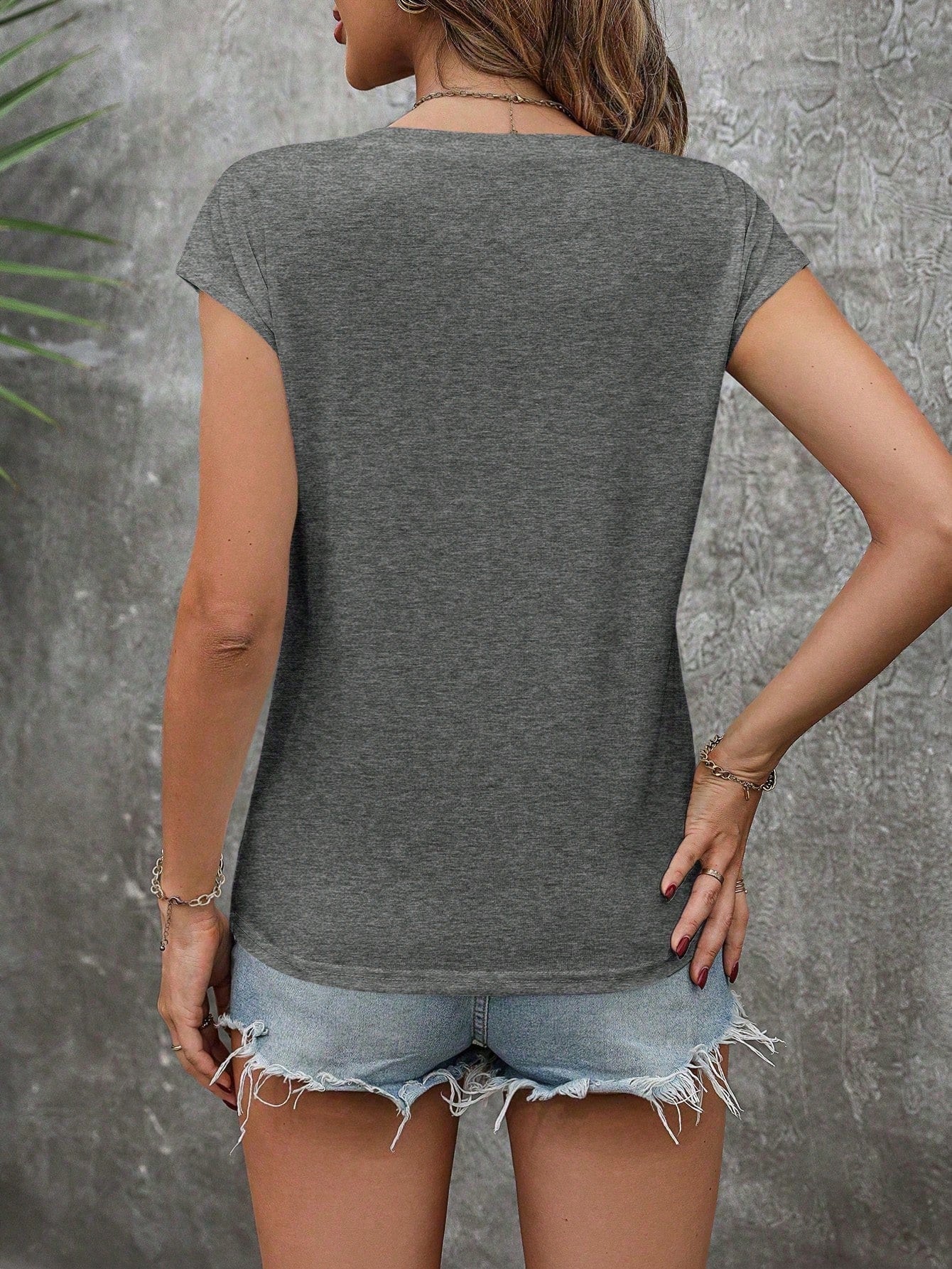 VCAY Solid Batwing Sleeve Tee