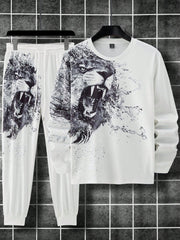 Manfinity Men's Lion Printed Long Sleeve T-shirt And Pants Set