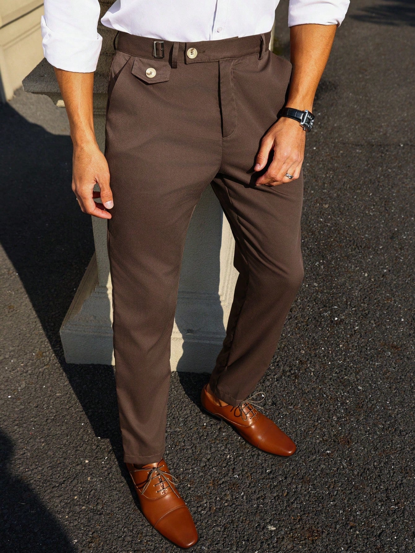 Men's Solid Color Slanted Pocket Tapered Dress Pants