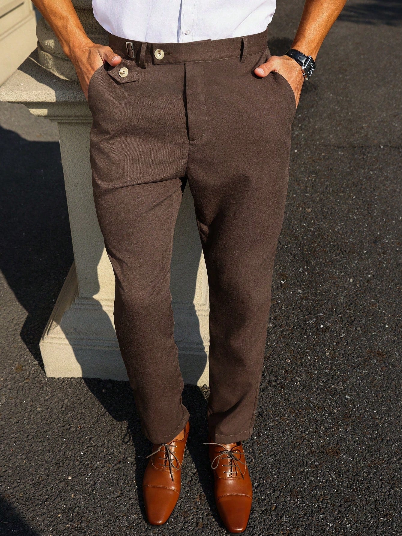 Men's Solid Color Slanted Pocket Tapered Dress Pants