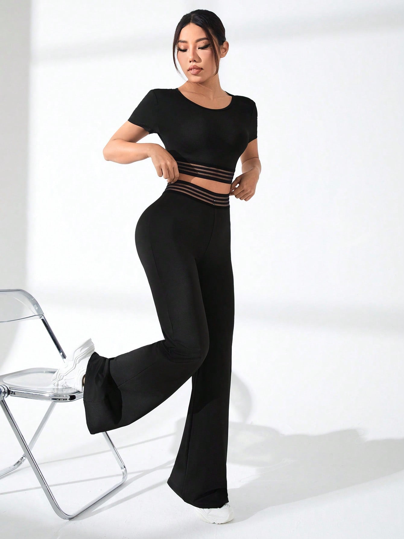 Daily&Casual Women's Black Round Neck Sports Tracksuit