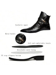 Autumn/winter British Style High Top Leather Men's Boots, Short Tube Boots, Versatile Ankle Boots With Pointy Toe Design