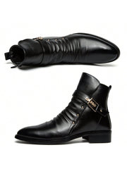 Autumn/winter British Style High Top Leather Men's Boots, Short Tube Boots, Versatile Ankle Boots With Pointy Toe Design