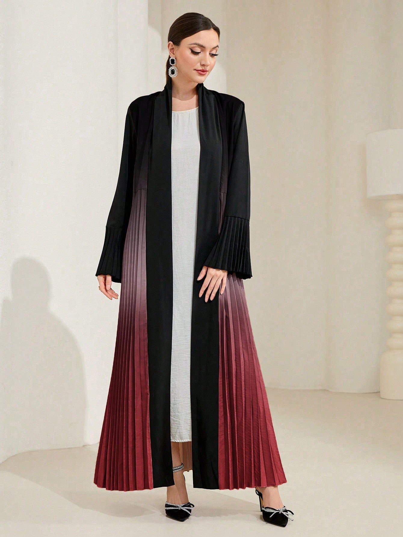 Najma Ombre Pleated Detail Flounce Sleeve Abaya