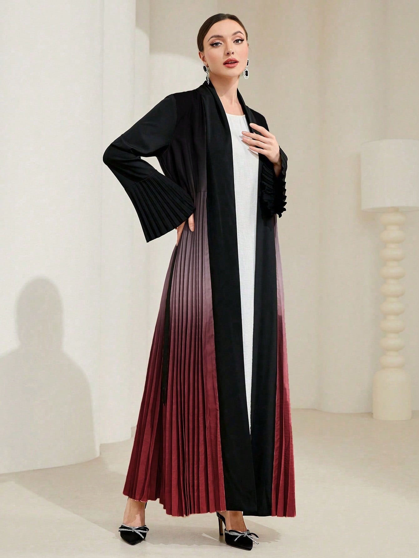 Najma Ombre Pleated Detail Flounce Sleeve Abaya