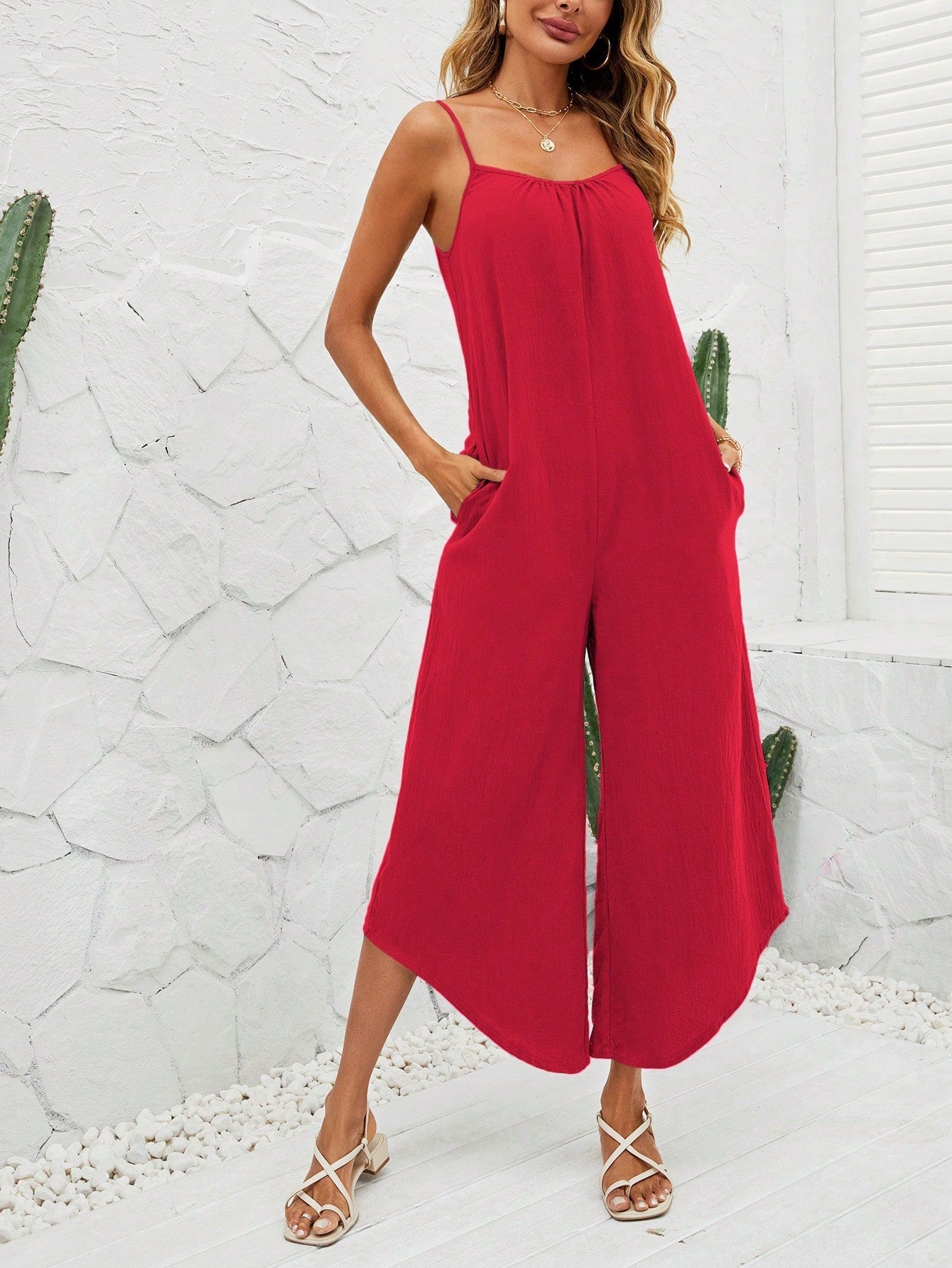 VCAY Solid Wide Leg Cami Jumpsuit