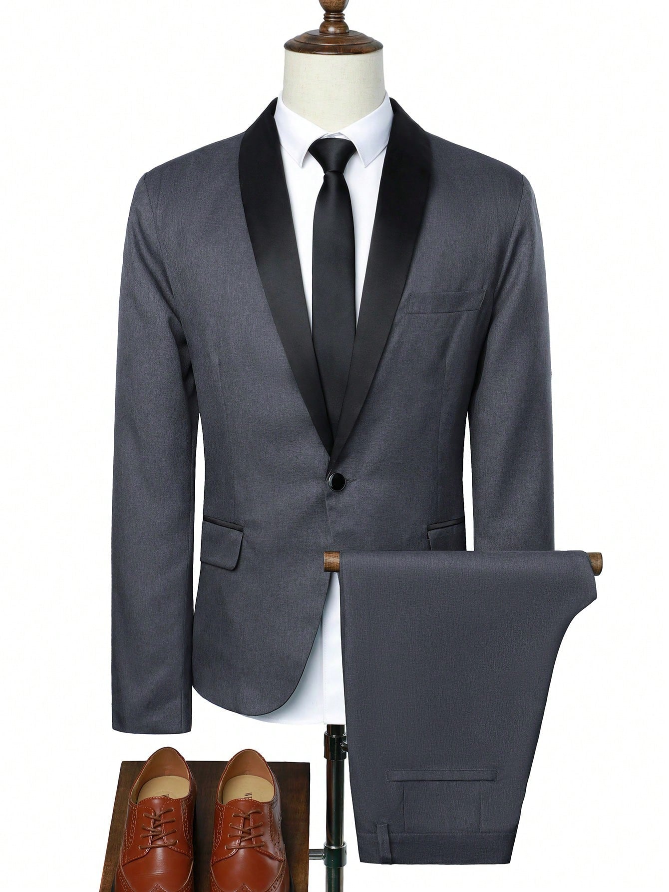 Manfinity Mode Men's Shawl Collar Suit Jacket And Trousers Set